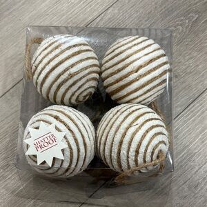 Set of 4 White and Brown Striped Ornaments